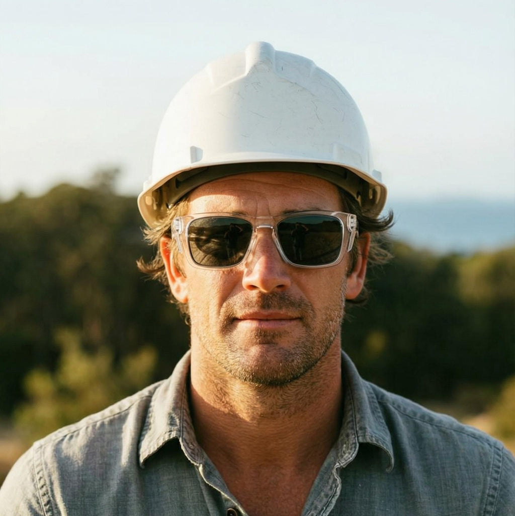 Safety sunglasses clear frame front view